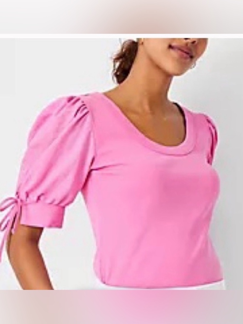 Ann Taylor Pink Puff Sleeve Scoop Neck Top